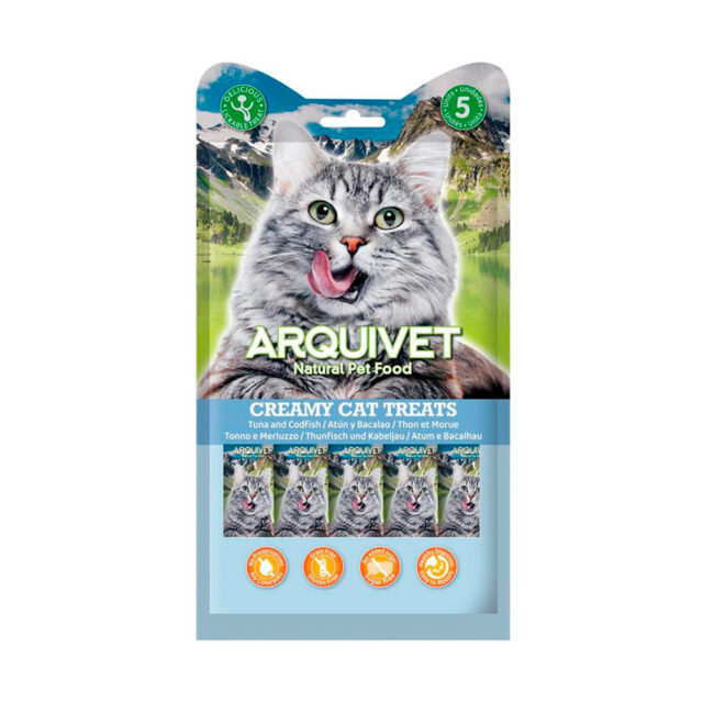 Arquivet Creamy Cat Treats - Snack cremoso de Atún y Bacalao (bolsa 5 sobres de 14 g)