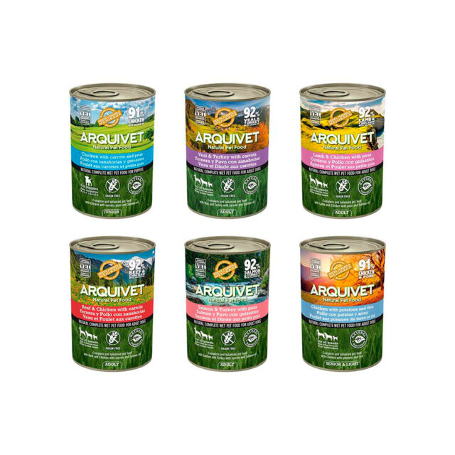 Arquivet VARIETY PACK - WET DOG FOOD - 6 unidades x 400GR - Pollo, ternera y pavo, cordero y pollo, ternera y pollo, salmón y pavo, pollo
